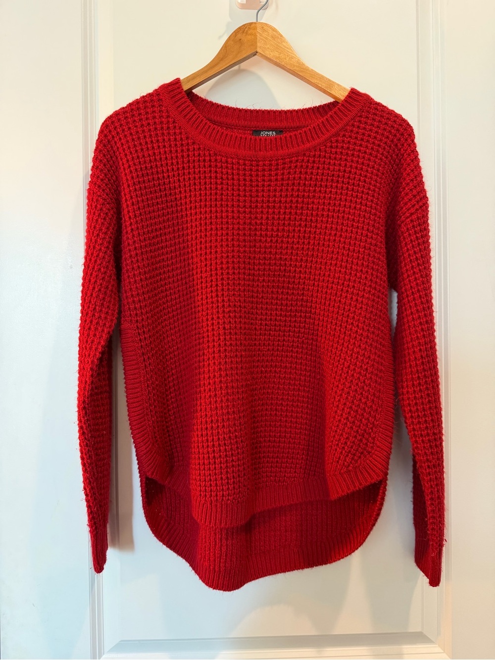 Jones New York Signature Red Waffle Knit Hi-Low Sweater Size Small